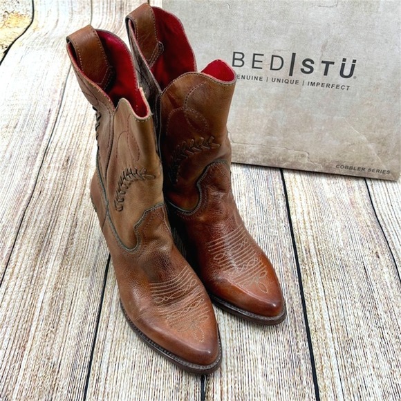 Bed Stu Shoes - BED STU Amanda II Women's Size 7.5 Pecan Rustic Oxidized Western‎ Ankle Booties